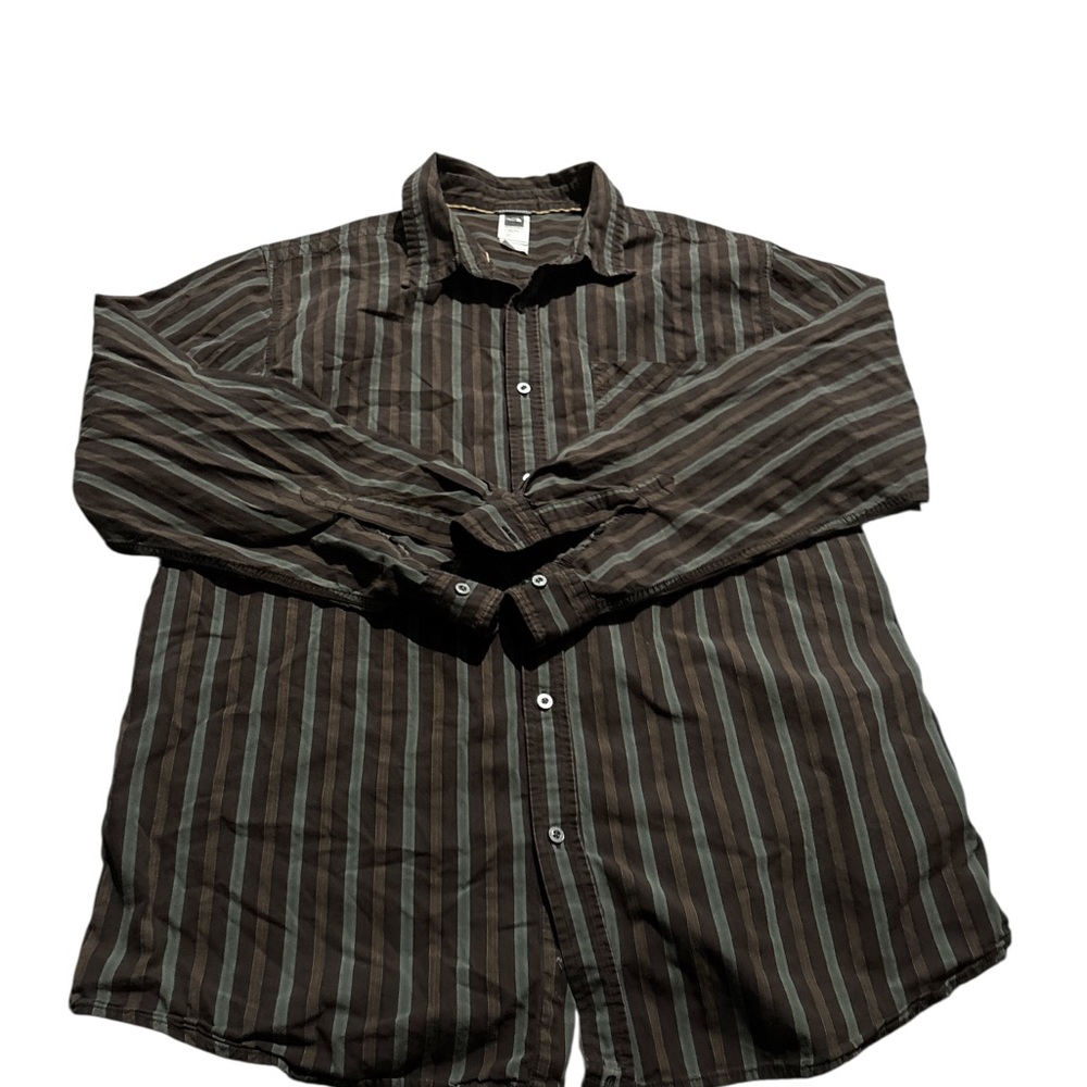 The North Face Men's Dark Brown Striped  Long Sleeve Button Down